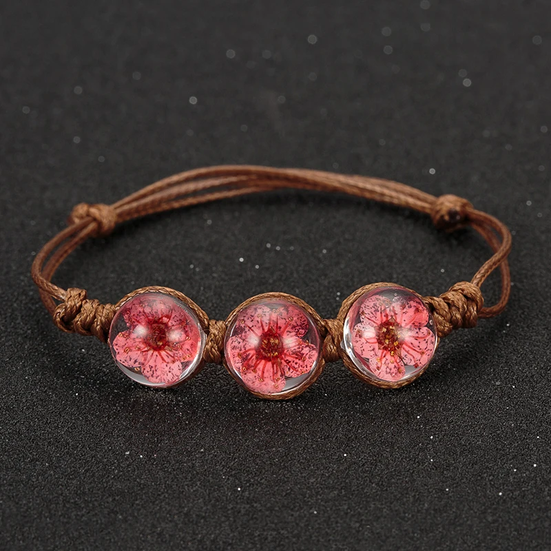 Glass Ball Bracelet Weave Lucky Flower Bracelets Handmade Woven For Women Gift 